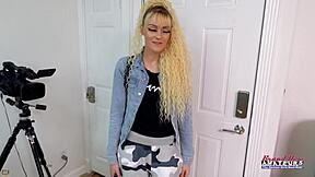 petite sexy blonde sassy finger fucks shaved pussy and sucks cock with rimjob 😏