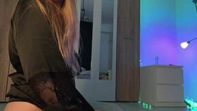 sexy blond teen with big natural tits rides pillow doggystyle in homemade close up action