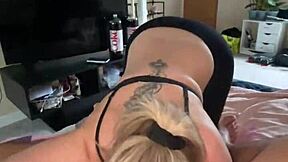 Step son cheers up his unwell step mum by letting her suck his big dick before they fuck in the bedroom.