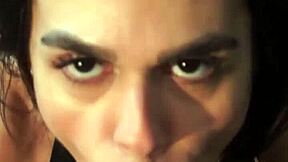 behind the scenes, cute brunette teen pornstar teases the director with deepthroat blowjob until he gives her a facial cumshot on set