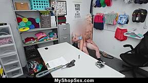 Man, this store cashier teen got caught stealing cash on hidden cam in the office - now she's blackmailed into blowjob, doggystyle, and cowgirl riding for domination!