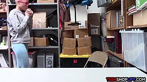 black teen 18+ thief shows camel toe while getting caught by security