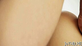 Teen hottie enjoys deep fuck and sucking on hard cock with her petite body