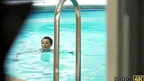 Daddy, why does our nice pool sex end with cumshot in my young teen mouth?