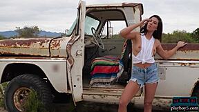 Watch me strip sensually outdoors in this petite portugese milf tease. My small tits and brunette bombshell body shine in the sun.