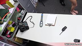 Oh my god, this beautiful Italian shoplifter teen got caught and now the mall cop is destroying her tight pussy!