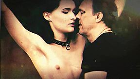 Mouth ring gag keeps submissive teen bound for rough choking and deepthroat blowjob. She gets spanked in bdsm bondage with cum swallow orgasm.