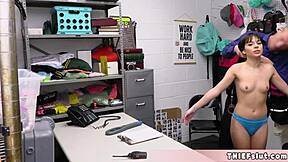 Oh my god, this beautiful Italian shoplifter teen got caught and now the mall cop is destroying her tight pussy!