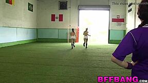 Young dyke group gets hardcore practicing 69 and fingering petite teen pussies in outdoor grass session 😏🍑