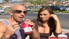 sexy brunette teen contrasts her skinny body with stranger's big cock after pickup