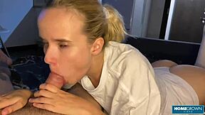 Hey, how about you watch this super hot wife giving a sensual footjob and blowjob to her husband's big cock?