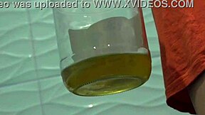 hairy pussy gets excited to piss and fill jars with yellow urine in this fetish compilation