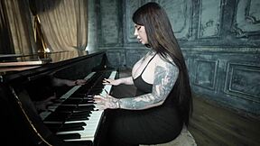 Playing piano turned into rough fucking my babysitter's big tits brunette body in all holes with cumshot on face