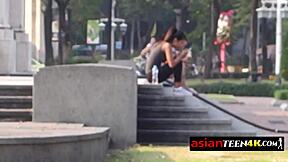 Horny sex tourist picks up petite Asian teen for outdoor blowjob and close up fucking in full movie storyline.