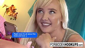 curious big-titted babe explores her step-brother's thick cock in secret