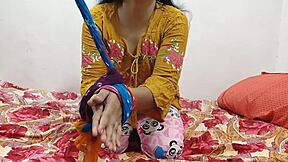 Indian desi girlfriend enjoys outdoor sex and hardcore fucking with creampie in hotel room on ranch.