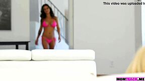 Milf stepmommy Nadia Styles licks out her stepdaughters teen 18+ pussy in 3some with big cock