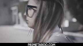 Nerdy teen 18+ experiences a thrilling double penetration session. She handles it in group setting.