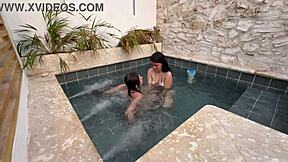 oh wow these two hot latinas fingering and masturbating in public pool scared of getting caught by someone