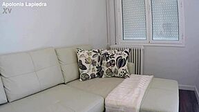 Little Slut Masturbates with Lots of Saliva and Sucks Squirt from Sofa in Homemade Solo Session