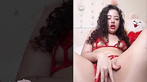 i touch my tight pussy with a red butt plug in solo masturbation using anal toys