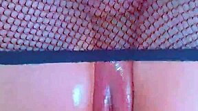 Puffy pink pussy in fishnets takes BBC hardcore for wet shaved creampie orgasm