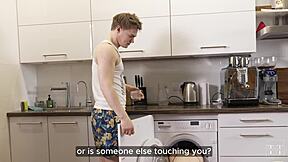 Amateurs Creampie In Kitchen Threesome With Muscular Redhead Teen And Friend