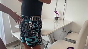 Hot teen 18+ brunette babe gets wild kitchen sex and creampie!!