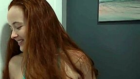 Red Eviee's busty stepsister gets caught spying! Then rough fucking with big natural tits follows.