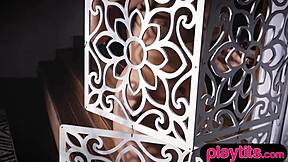 Petite blonde Canadian beauty removes lingerie to reveal perky tits