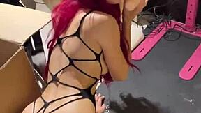 Teen 18+ Cat Girl Sucks Huge Dildo on Sex Machine in Deep Throat Hardcore Fetish Blowjob