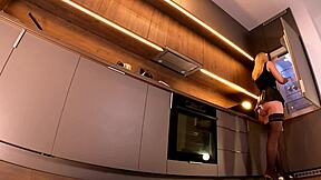 this hot all natural college girl with tight shaved pussy tries on leather skirt and stockings for a fashion haul that leads to casting interview