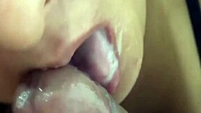 Brunette gives a wet close-up blowjob to the huge cock. It tastes amazing in homemade couple action.