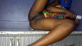 Young 18+ brunette ebony girl licks her creamy chocolate-flavored pussy with dildo to orgasm