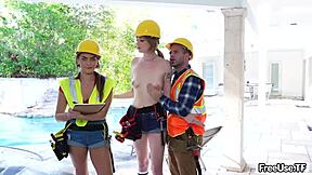 Selina Bentz and Lucy Foxx team up with Nicky Rebel for a wild threesome on the desk