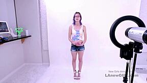 hey, purple-haired teen, wanna swallow cum after daddy fucks you on sofa at modeling audition?