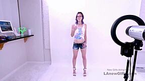 hey, purple-haired teen, wanna swallow cum after daddy fucks you on sofa at modeling audition?