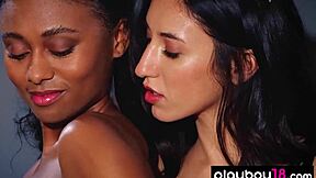 Ebony lesbian and Latina teen footballer Deisy Leon casually stripping each other in uniforms