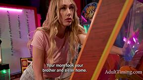 I'm thrilled as teenage stepdaughter teases daddy with deepthroat moves in the outdoor arcade