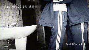 Camera catches Mexican schoolgirl getting bent over in bathroom by classmate. She rides his cock during break in homemade voyeur action.