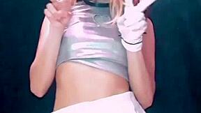 Bonneyuwu drinks her own pee from frasco in cute homemade blonde pantyhose fun