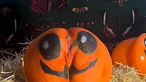 hey there, this teen's out in the pumpkin patch getting a wild double creampie from that big cock during halloween sex...
