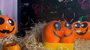 hey there, this teen's out in the pumpkin patch getting a wild double creampie from that big cock during halloween sex...