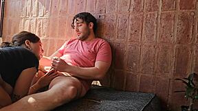 Hey, he touches me slow in reverse cowgirl then cums in my mouth with big natural tits action