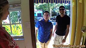 Whoa, check out this amateur teen with tits getting jizzed after wild group party fingering and hardcore oral action! 🍆💦