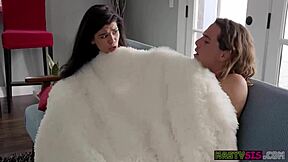 Harley Haze gets her petite brunette body ridden by stepbro in cowgirl after deepthroat blowjob.