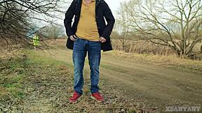 that random stranger in pantyhose just couldn't resist the exhibitionist's hard dick outdoors