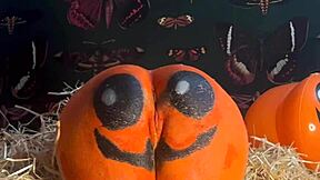 hey there, this teen's out in the pumpkin patch getting a wild double creampie from that big cock during halloween sex...