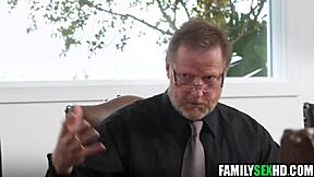 step parents team up for a wild foursome, fucking their step daughters hard. the brunette teens take turns licking and riding in taboo group action.