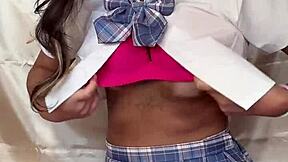 japanese asian shemale teen masturbates with dildo toys in detailed session